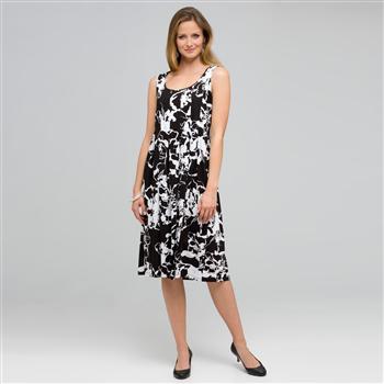 Floral Scoop Neck Tank Dress, Black & White, large image number 0