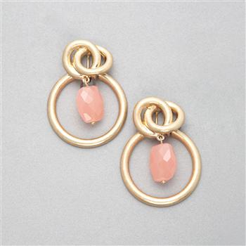 Pink Quartz Hoop Earring, Gold, large image number 0