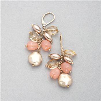 Pink and Gold Cluster Drop Earring, Pink, large image number 0